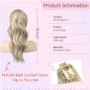 HOOJIH Clip in Ponytail Extension, Ponytail Extension 18 Inch Hair Ponytail Extension Wavy Ponytail Clip on Ponytail Synthetic Ponytail Hair Pieces for Women - Light Golden Blonde with White Blonde