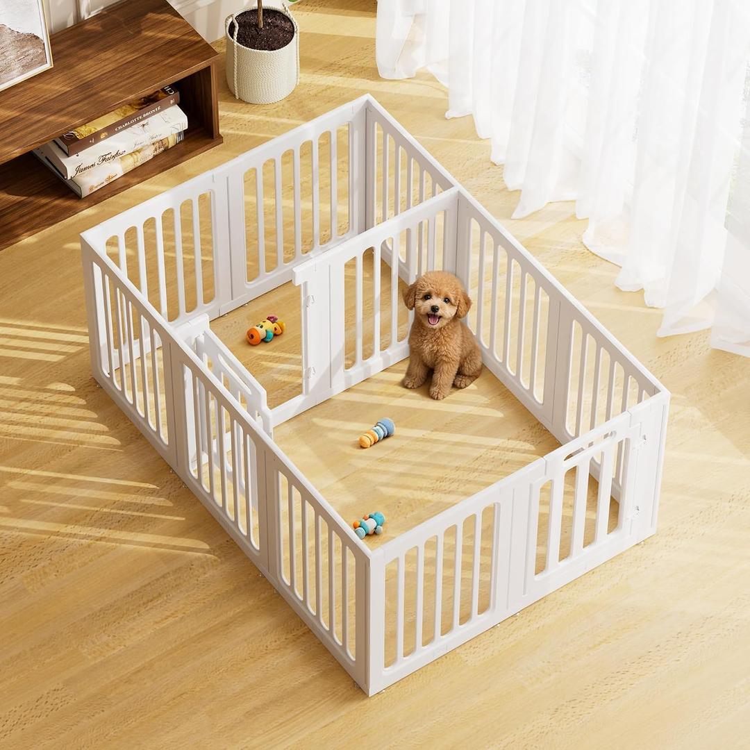 Cozy-Picket Dog Playpen, Expandable Decorative Puppy Fence with Room Divider to Create 2 Rooms for Puppies and Small Dogs, 24", 12 Panels, White