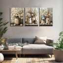3Pcs Farmhouse Daisy Canvas Wall Art Vintage Rustic Flower Posters Paintings Floral Still Life Pictures Wall Decor Country Themed Daisy Prints for Living Room Bedroom Kitchen Home Framed, 24Lx16W" Canvas