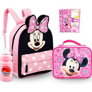 Disney Minnie Mouse Mini Backpack with Lunch Box Set - Bundle of 12" Backpack, Lunch Bag, Stickers, Water Bottle, More | Toddler Minnie School Supplies