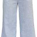 Girl's Striped Wide Leg Baggy Pants Elastic Waist Casual Long Trousers with Pockets (Blue)