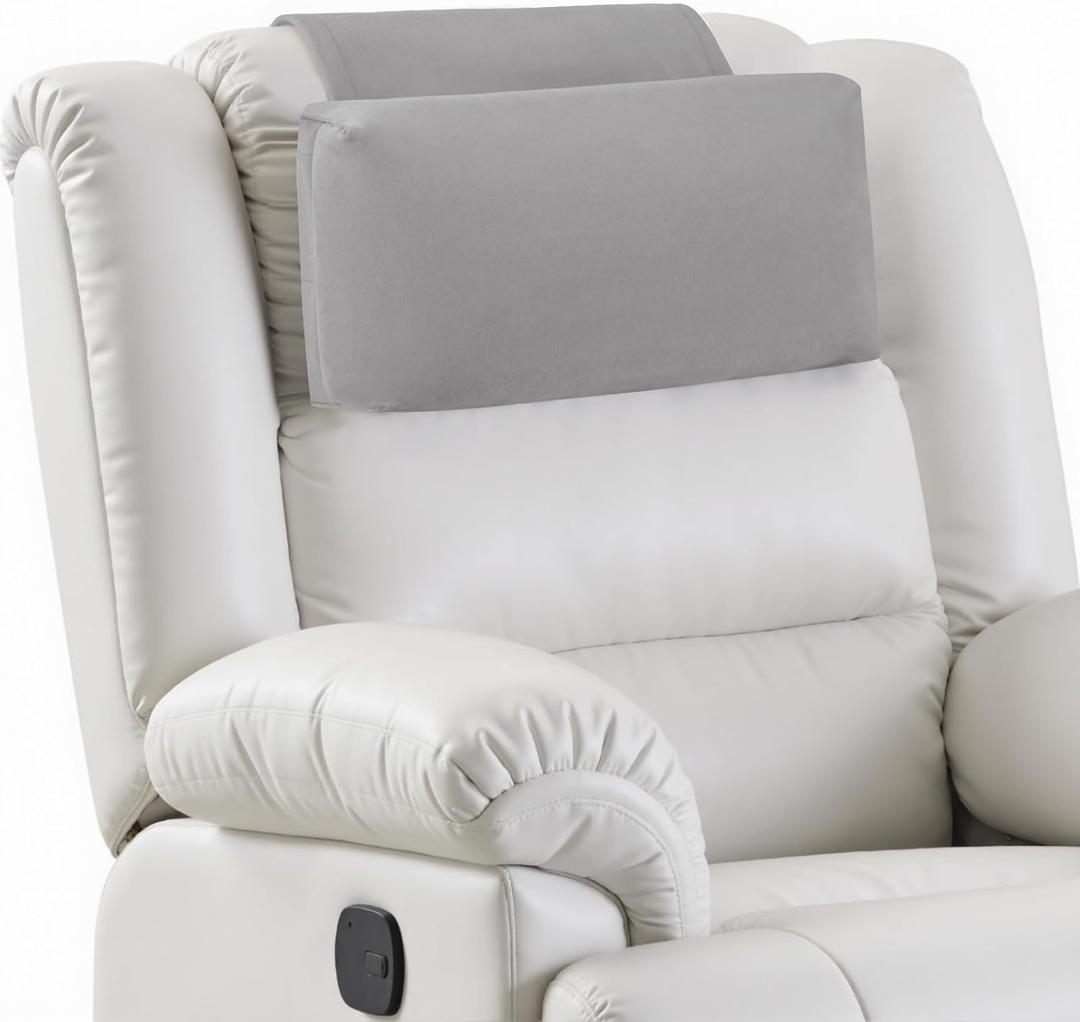 Neck Pillow for Recliner Chair, 14" Adjustable Recliner Pillow for Headrest, Soft Velvet Weighted Back Non-Slip Head Pillow for Recliner, Couch, Chair, Sofa (Light Gray)