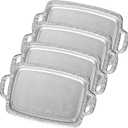 4 Pcs Silver Serving Tray Elegant Floral Metal Plate Silver Platter for Buffet Wedding Party Jewelry Decorative (Oblong with Handle)