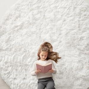 OLANLY Beige Round Rugs for Bedroom - Machine Washable, 9 ft Circle Area Rugs for Living Room, Soft and Fluffy Shaggy Carpet for Teen Girls and Boys, Nursery Rooms, Dorms, Home Decor Aesthetic