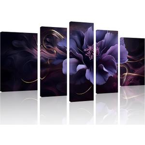 TutuBeer 5 Panels Purple Wall Canvas Purple Canvas Pictures Abstract Plum Color Flower Print on Canvas Abstract Flower Wall Art for Bedroom Home Decor Living Room Stretched and Framed (10x16inchx2,8x20inchx2,8x24inchx1)