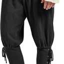 Men's Pirate Renaissance Pants with Ankle Banding - Medieval Viking Navigator Costume Cosplay - Drawstrings (Large, Black)