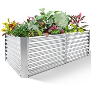 Land Guard 6×3×2 ft Galvanized Metal Raised Garden Bed, 2FT Deep Root Elevated Planter Box Steel Large Vegetable Flower Bed Kit（Silver）