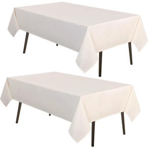 2Pack Beige Tablecloth 60x120 Inch Rectangle Table Cloth for 8 Feet Table- Wrinkle Resistant Washable Polyester Table Cover for Dining Party and Camping