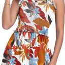 QIXING Women's Summer Casual Rompers Dressy Smocked Loose Comfy Short Jumpsuits Vacation Outfits With Pockets (S)