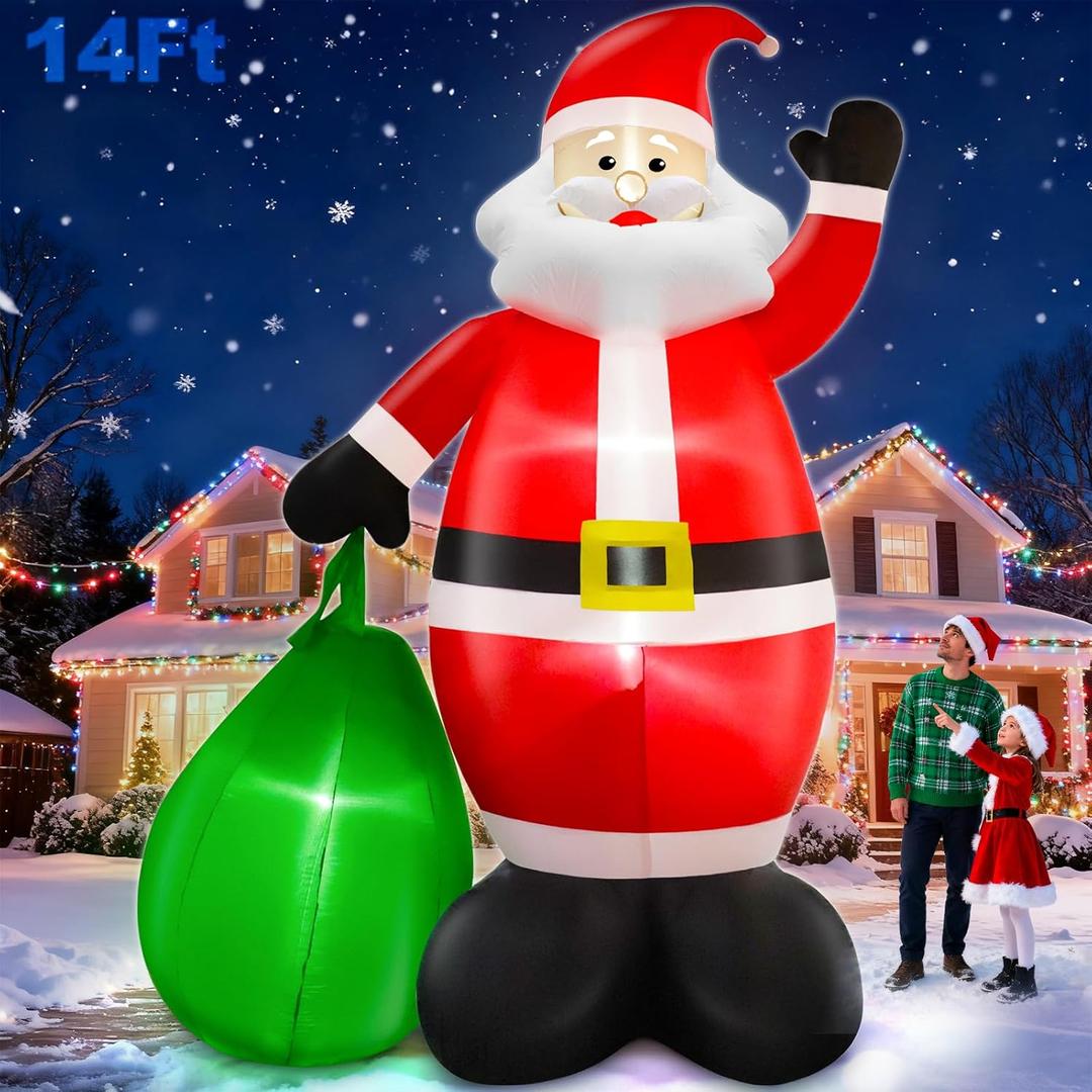 14 Ft by 8.5 Ft Giant Christmas Inflatable Santa Claus with Gift Bag Outdoor Decorations, Lighted Outside Standing Blow Up Santa Yard Decor for Lawn Garden Parties Holiday Xmas Decorations
