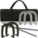 Horseshoes Outside Game - Steel Horseshoe Set - Yard Game Kit with 4 Heavy Duty Horseshoes, 2 Solid 24" Stakes & Carrying Bag - Classic Lawn Games for Adults, Backyard, Camping (Black/Sliver)