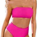 Pink Queen Women's Removable Strap Wrap Pad Cheeky High Waist Bikini Set Swimsuit, Pink, L