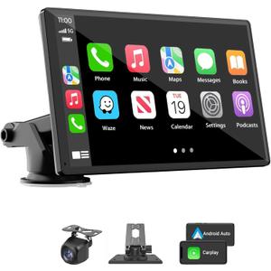Portable Wireless Carplay Car Stereo, 7" HD Touchscreen for Car with Apple CarPlay & Android Auto with Backup Camera/Mirror Link/Voice Control/Bluetooth/GPS/AUX/FM Satellite Radio for All Vehicles (7 inch)