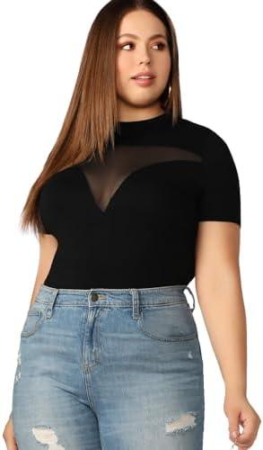 Floerns Women's Plus Size Contrast Mesh Short Sleeve Fitted T-Shirt Top, Size 3XL