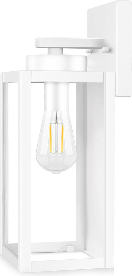 BesLowe Outdoor Wall Light Fixtures, Exterior Waterproof Wall Lanterns, Porch Sconces Lighting with E26 Sockets, Modern White Outside Lights for House Patio Front Door Entryway, 1-Pack