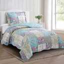 Brilliant Sunshine Lilac Rose Toile Quilt Set, 2-Piece Bedding Sets, Traditional Lively Patchwork Design, Washable, Reversible Bedspread, Soft Lightweight Coverlet, All-Season, Twin/Twin XL, Egg Blue