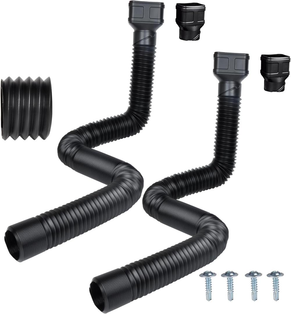 7ft Long Gutter Downspout Extensions, 3.1" OD Gutter Downspout Extender Pipe for 2"3" Downspout and 3"4"Downspout, Flexible Pipe Stretched Length 7ft, Black,2-Pack