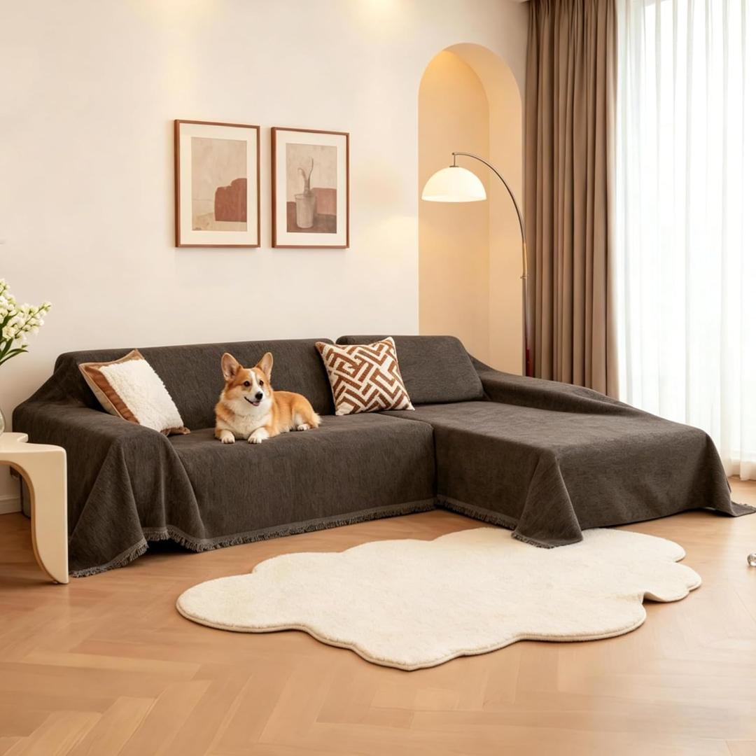MYSKY HOME Sectional Couch Covers, Couch Cover for Sectional Sofa, 2 Pieces L Shape Sofa Cover, Sofa Blanket for Dogs, Washable Sofa Slipcovers Furniture Protector(71"x118"+91"x134", Deep Chocolate)