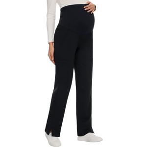 AMPOSH Women's Maternity Scrub Pants with 6 Pockets Stretchy Straight Leg Pregnancy Workwear (Black), S