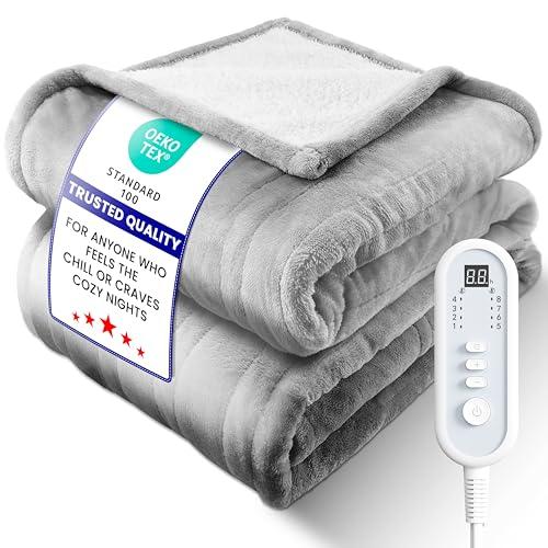 LEERUN Electric Heated Blanket Twin, Ultra‑Cozy Premium Flannel & Sherpa, Even Heat Distribution & Stable Temp, 1–10H Auto‑Off, 8 Temps (86–125.6°F), Overheat Protection, Ideal Gifts for Grandma