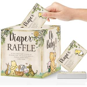 Winnie Diaper Raffle Box for Baby Shower Decorations 51Pcs Classic Baby Shower Games Party Supplies