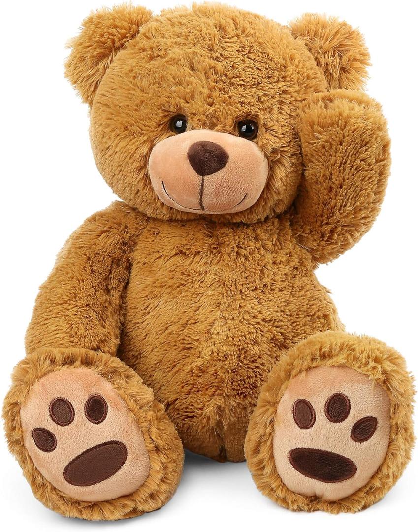 LotFancy Teddy Bear Stuffed Animals, 20 inch Brown Soft Cuddly Stuffed Bear Plush Toy, Cute Stuffed Animals with Footprints, Gifts for Kids Baby Toddlers on Baby Shower, Easter Decoration