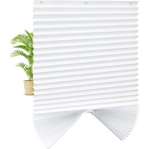 UrMoon 4 Packs Temporary Pleated Shades for Windows Thicken Paper Pleated Blinds with Suction Cup No Drill Free Cut Size Fabric Shades for Door and Home, 90% Blackout White, 36" W x 70" H