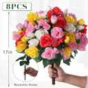 8 Bundles Artificial Roses for Front Door Outdoor Decor, Realistic Fake Silk Bouquets Flowers Faux UV Resistant Real Looking Rose Plants for Garden Farmhouse Home Spring Summer Decor (Mixed Color)