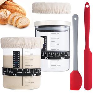 INOBYO Sourdough Starter Jar, 26 OZ Wide Mouth Sour Dough Starter Jars Glass, Sourdough Starter Kit, Sourdough Bread Baking Supplies for Beginners and Pro, 2 Pack