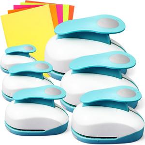 CHENGU 6 Pcs Circle Punch Set 3in/2in/1.5in/1in/0.6in/0.3in Scrapbook Hole Punchers Crafting with 10 Sticker Paper Round Cutter Scrapbook for Office Supplies DIY Albums Photos(Blue)