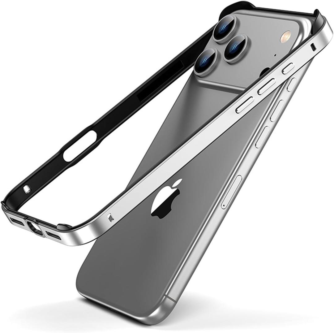 for iPhone 17 Pro Bumper Case Metal, No Back Design Compatible with MagSafe, Aluminum Alloy + TPU Bumper Frame Slim Fit Excellent Heat Dissipation 4 Corner Raised Shockproof (Silver)