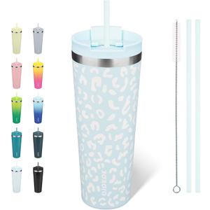 BJPKPK 26oz Tumbler With lid And Straw Stainless Steel Travel Coffee Mug Insulated Tumblers Cups,Light Blue Leopard