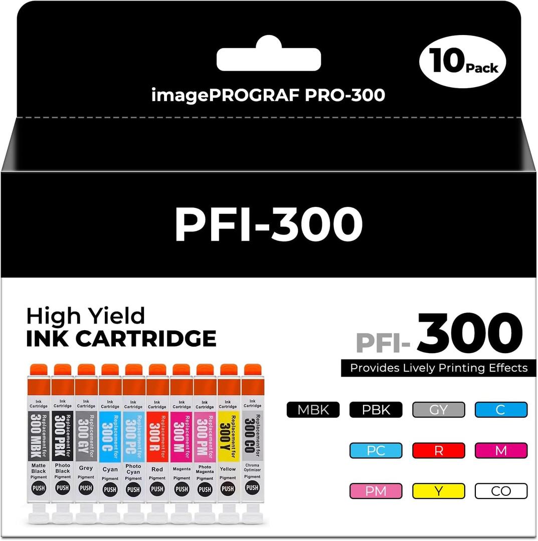 PFI-300 Ink Cartridges imagePROGRAF PRO-300 Compatible with Canon PFI-300 Ink Cartridges Combo Pack Compatible for imagePROGRAF PRO-300 imagePROGRAF PRO300 imagePROGRAF PRO 300 Printers (10-Pack)