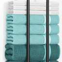 Towel Rack Bathroom Wall Holder: 27.9 Inch Wall Mounted Shower Organizer, for Rolled Towel Storage, 2 Metal Racks Plus Extra 5 Hooks, for Modern Small Space Bathroom RV Campers (Matte Black)