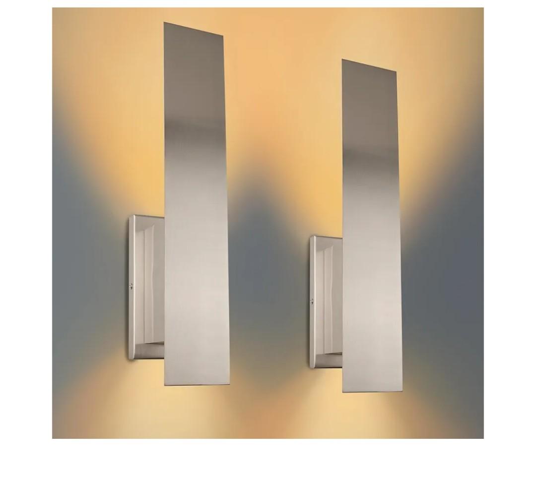 Indoor Wall Sconces, Modern Wall Lights, Up and Down Wall Mount Light, Dimmable Hardwired Wall Light for Bedroom, Living Room, Hallway, GU10 Bulbs Excluded, 2 Pack (Brushed Nickel)