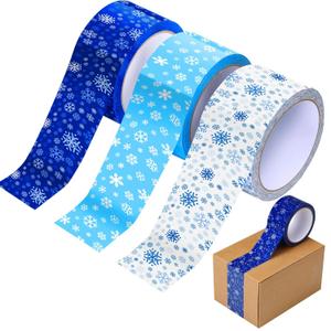 Ctosree 3 Rolls Christmas Packing Tape 50 Yard x 2 Inch Blue White Snowflakes Printed Decorative Duct Tape for Xmas Gift Wrapping Packaging Presents Scrapbooking DIY Crafts Boxes Decorations
