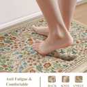 Collive Anti Fatigue Mats for Kitchen Floor, Waterproof Non Skid Kitchen Rugs Sets of 2 Beige Vintage Floral Rug, Foam Comfort Standing Mat for Office, Sink, Laundry, 20"x47"+20"x32"