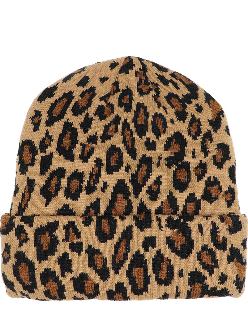 Newfancy Women Men Winter Hats Leopard Print Cuffed Beanie Double Layers Thick Knitted Soft Warm Slouchy Skull Ski Cap