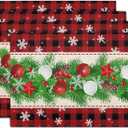 Christmas Placemats Set of 4 - Xmas Bells Place Mat 12x18 Inch Buffalo Plaid Pinecone Table Mat for Party Kitchen Dining Home Holiday Party Decor