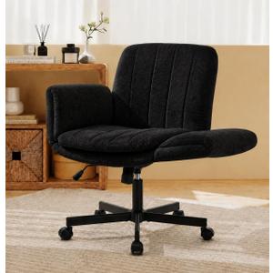 Scevokin Criss Cross Office Chair with Wheels and Arms, Vanity Chair with Back, Comfy Swivel Cross Legged Office Chairs for Ultimate Comfort and Support, Unique Multifunctional Stylish Arms Black