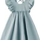 Toddler Baby Girl Dress Cotton Linen Ruffle Halter Sleeveless Dresses Kids Summer Sundress (2T, Grey Blue)