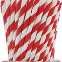Biodegradable Red Striped Straws Bulk 100, Disposable Red and White Coca Cola Party Paper Straws for Cocktail, Milkshake, Coffee, Lemonade