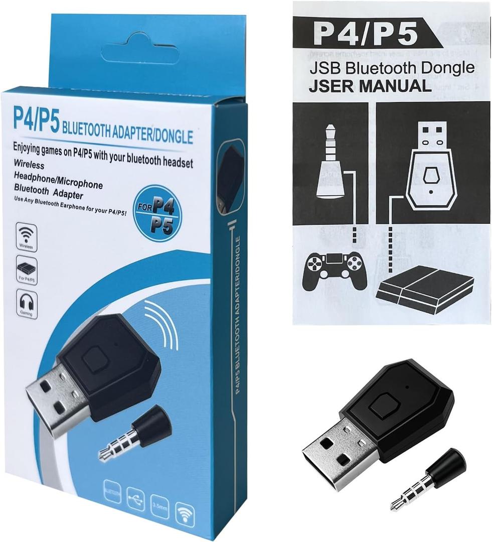 Bluetooth Adapter for PS4/PS5, USB 4.0 Dongle Receiver/Transmitter, Compatible with Bluetooth Headsets, A2DP HFP HSP