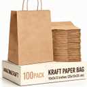100-Pack Large Kraft Paper Bags 10"x5"x13" (25x13x33 cm), Brown with Handles, Ideal for Retail, Wedding Favors, Party Gifts, Boutiques, Bakeries, and Business Events