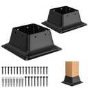 FMhotu 4x4 Post Base 2Pcs, Internal 3.6"x3.6" Heavy Duty Powder-Coated Steel Post Bracket Fit for 4x4 Standard Wood Post Anchor, Decking Post Base for Deck Porch Handrail Railing Support with Screws