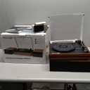 Vintage Record Player with External Speakers Belt-Drive Turntable for Vinyl Records Dual Stereo Speakers LP Players Support 3 Speed 3 Size Wireless Playback AUX Headphone Input Auto Stop Wood Red