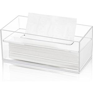 Dicunoy Acrylic Tissue Box Holder with Sinking Lid, Rectangular Facial Paper Holder with Removable Cover, Facial Napkin Dryer Sheet Dispenser for Vanity Counter, Dresser, Kitchen, Office, Bathroom