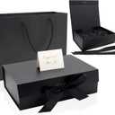 CIOUYAOS Black Gift Box with Lids, Large Ribbon Luxury Magnetic Packaging Box with Paper Bags, 2 Greeting Card and Shredded Paper Filler for Christmas Wedding Men Women Birthday Presents
