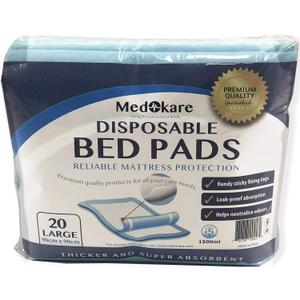 Medokare Bed Pads - Disposable Incontinence Underpads - 1500ml Medical Grade Hospital Chucks - Mattress Protector Mats for Elderly Adults, Patients & Kids - Adult Pee Pad - 20 Chux Liners (90 x 90cm)