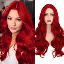 Red Wig for Women Long Wavy Wigs Middle Part Curly Wavy Wig Natural Looking Synthetic Heat Resistant Fiber Wig for Daily Party Use